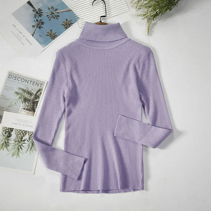 Solid Colour Pit Strip Knit Pullover Turtleneck Sweater in various colours