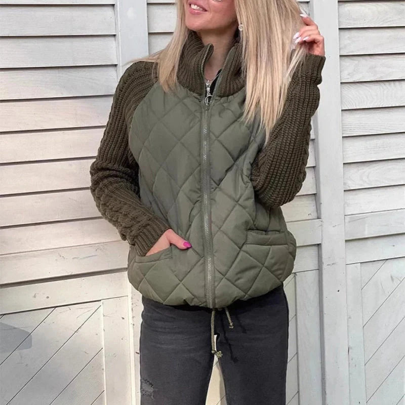Stylish women's stand collar cotton jacket with pockets for winter warmth