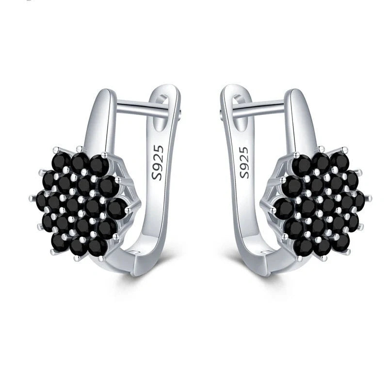 Korean-style copper vintage black zircon flower stud earrings for women