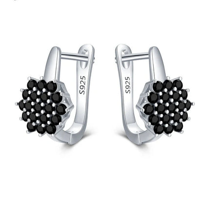 Korean-style copper vintage black zircon flower stud earrings for women