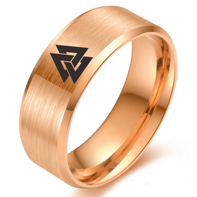 Stainless Steel Viking Odin Symbol Ring in various colours and sizes