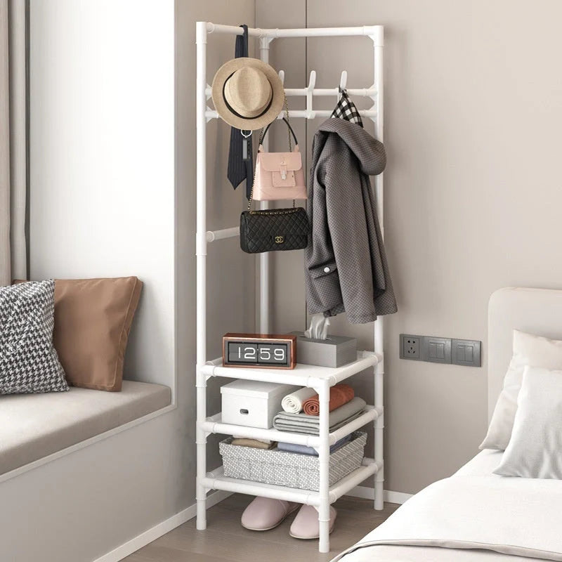 Corner Coat Rack Multi-layer Assembly in black and white finishes with 10 hooks