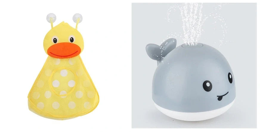 Electric induction whale spray toy for baby bath time with automatic water spray and lights