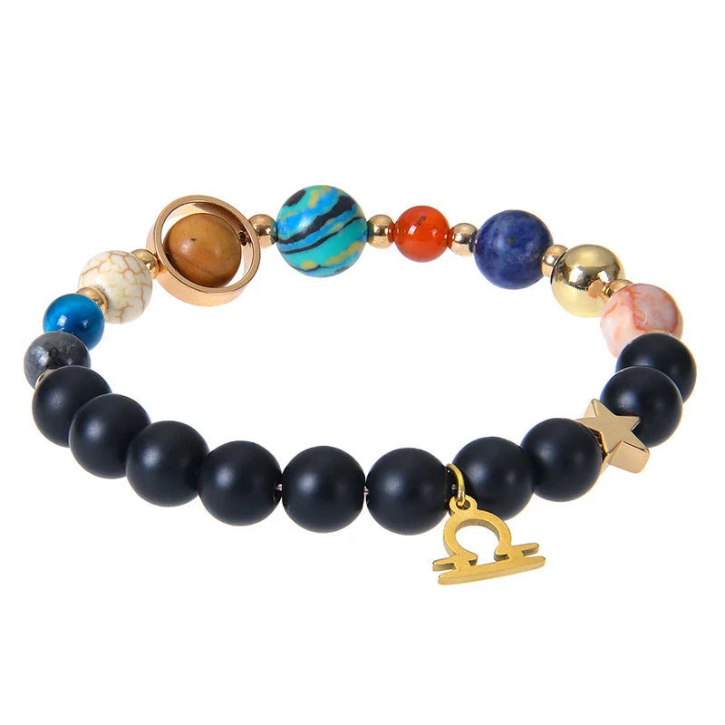 Frosted Stone Beaded Zodiac Bracelet featuring detailed zodiac signs on natural stone beads