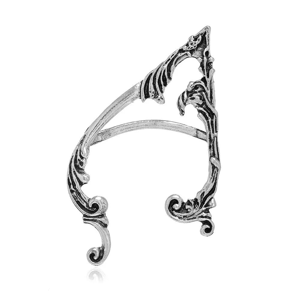 Dark Elf Ear Clip No Piercing Earrings in Silver for Gothic Style
