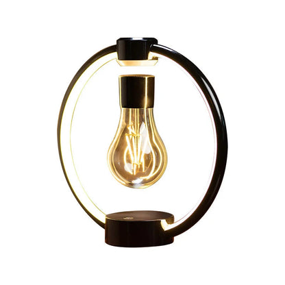 Magnetic Levitation Bulb floating above its base with a black metal shade