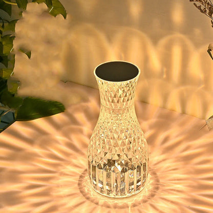 Vase Shape Atmosphere Crystal Lamp with USB charging and remote control on a bedside table