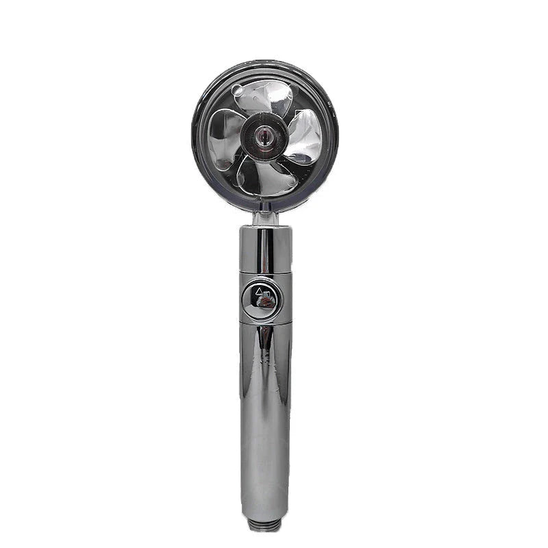 360-degree rotating high-pressure shower head with built-in fan and adjustable water spray