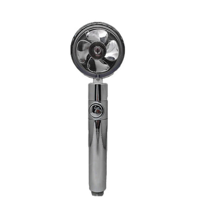 360-degree rotating high-pressure shower head with built-in fan and adjustable water spray