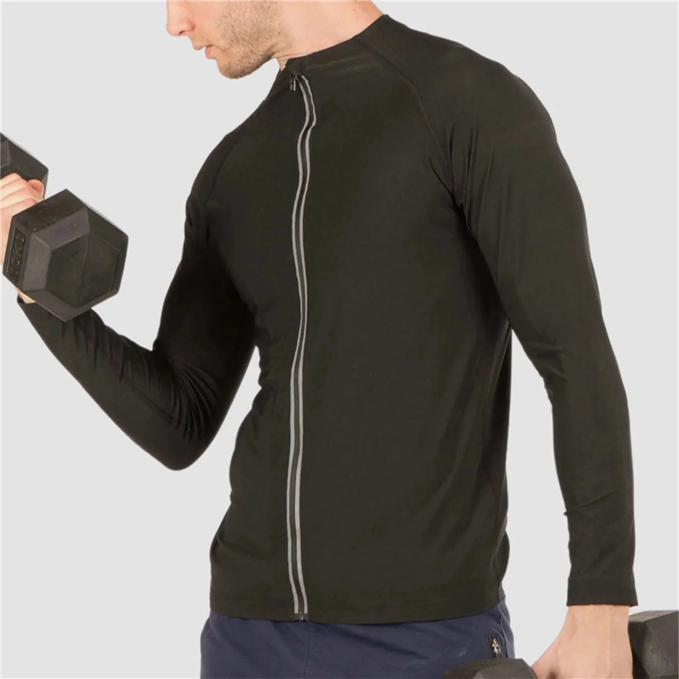 Men's black zip vest with options for long and short sleeves, made from 100% polyester