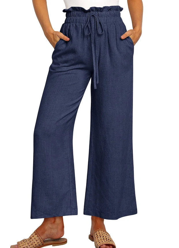 Stylish elastic waistband wide leg cropped pants in various colors