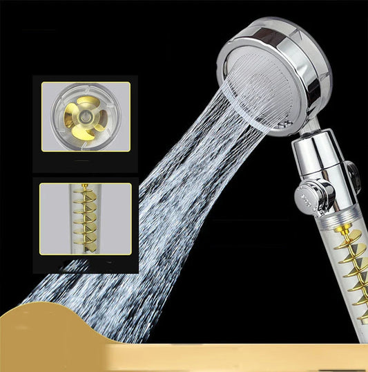 Powerful shower head with advanced hydrating features, including bubble, rain, and one-click water stop functions, in sleek and modern design