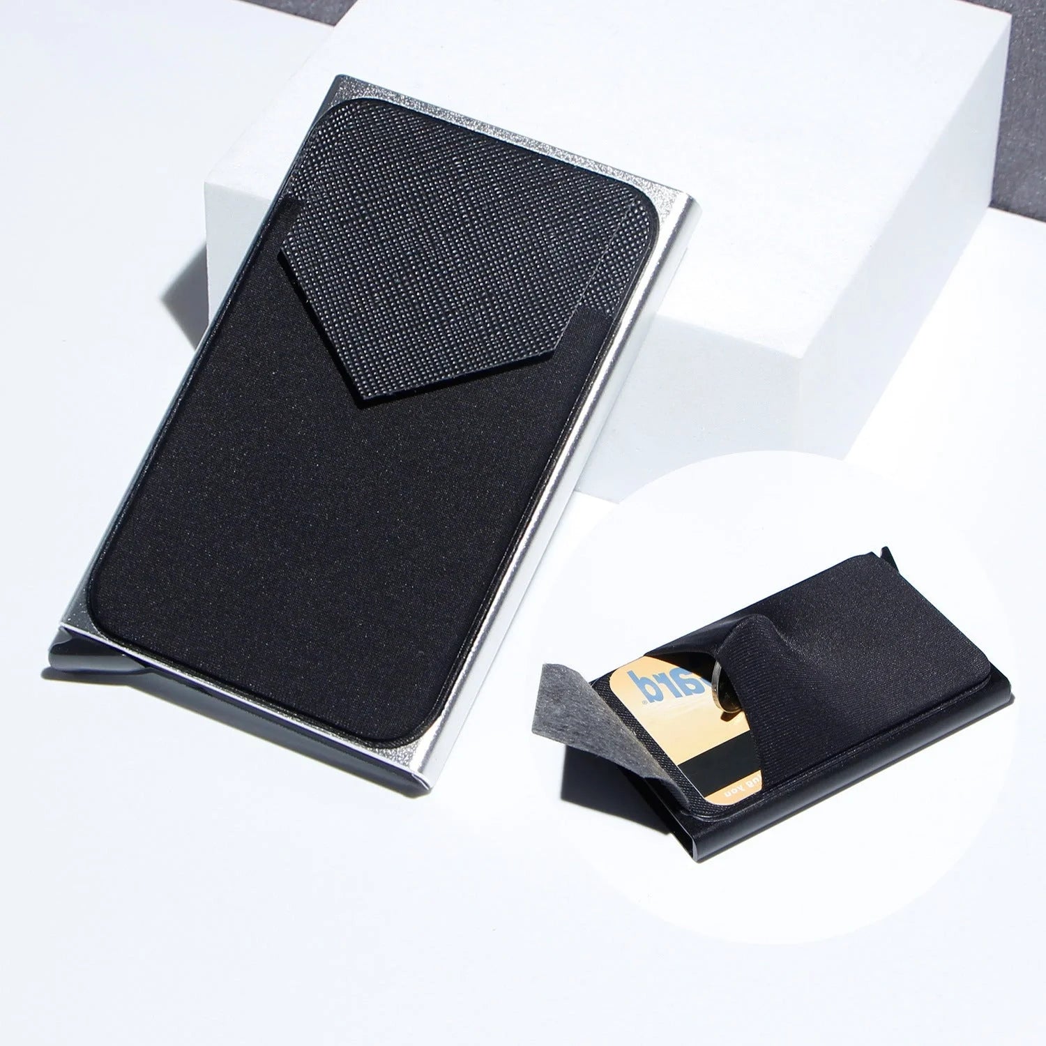 Aluminium alloy anti-theft multi card holder with lycra cloth strap in various colours