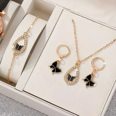 4PCS women's butterfly jewellery set in alloy with necklace, bracelet, earrings, and ring