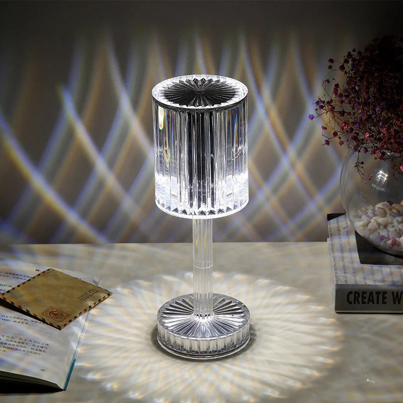 Elegant crystal table lamp with dimmable LED and touch control for home and hotel decor