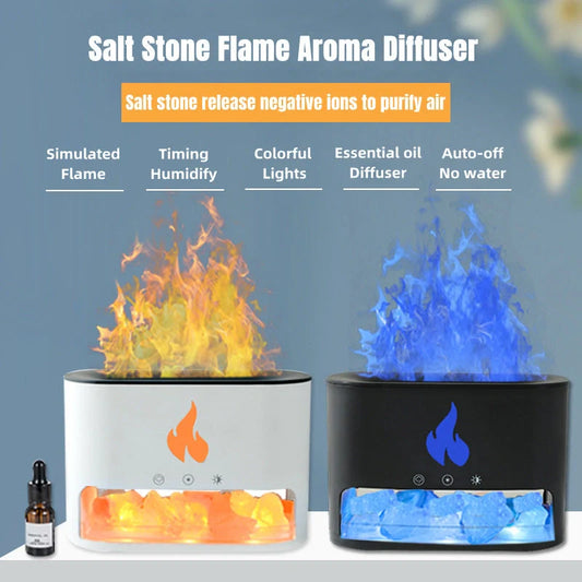 Flame Humidifier with 3D flame effect and aromatherapy function on desktop
