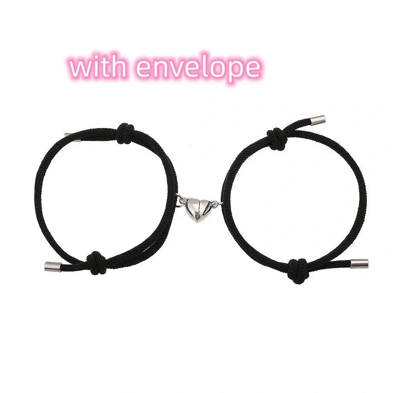 Adjustable nylon love magnetic bracelet with sticky metal heads in various colours