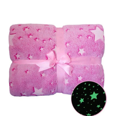 Glowing polyester wool blanket with stars and moons design, perfect for cosy nights