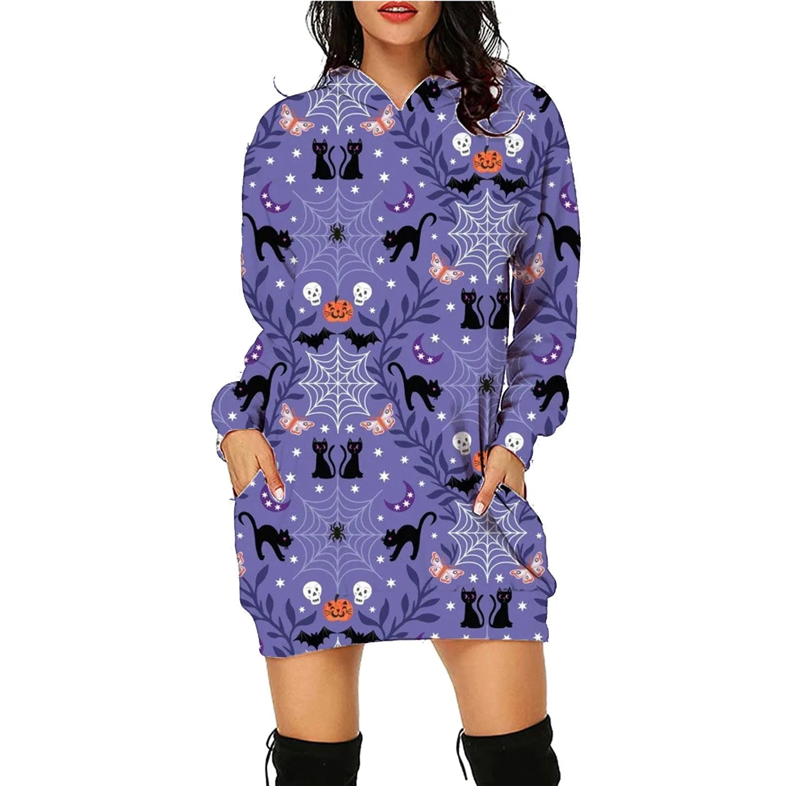 A cozy, stylish Halloween hoodie with a unique spooktacular print, roomy pockets, and soft polyester fabric