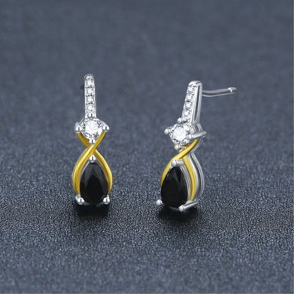Copper Eardrops with Water Drop Zircon for Women - Black