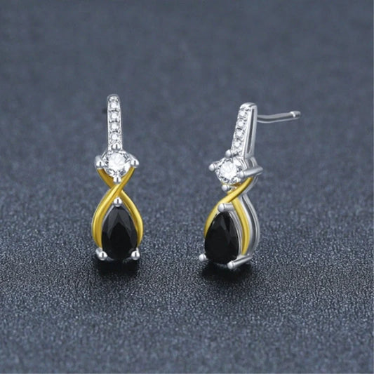 Copper Eardrops with Water Drop Zircon for Women - Black
