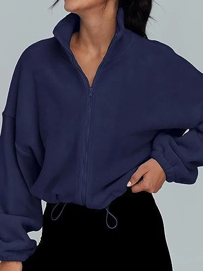Women's polar fleece jacket with stand collar and zipper in various colours