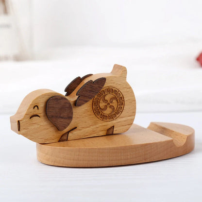 Custom beech wood lazy phone holder with personal lettering for desk organisation
