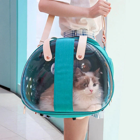 Transparent PVC pet backpack with ventilation holes and secure lock
