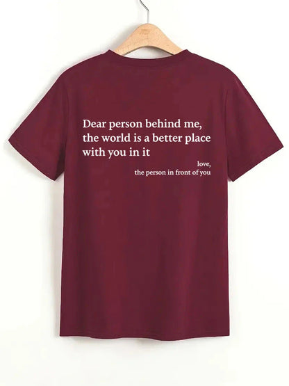 Women's graphic tee with playful slogan, available in various colors and sizes