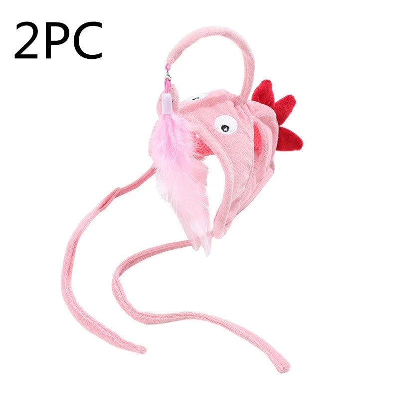 Adjustable head wearing feather funny cat stick toy for indoor play