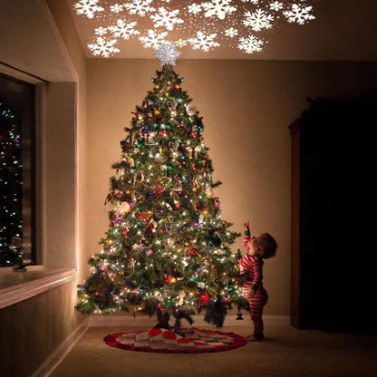 LED Projection Christmas Tree Topper with snowflake and star designs for festive decoration
