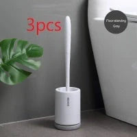 High-quality toilet brush with soft, decontaminated TPR bristles, ergonomic handle, and versatile floor-standing or wall-mounted design.
