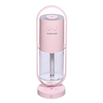 Compact USB Powered Desktop Humidifier with Ambient Lighting, featuring adjustable mist nozzle and romantic starry projection