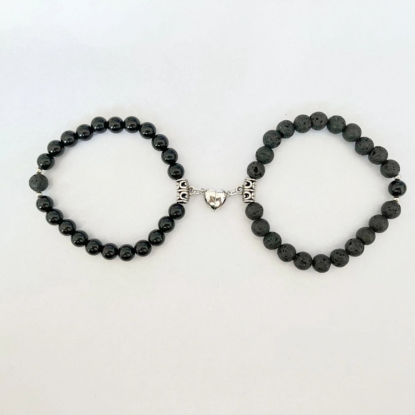 Turquoise Peach Heart Magnet Couple Design Bracelet with chamfered square pattern and magnetic clasp