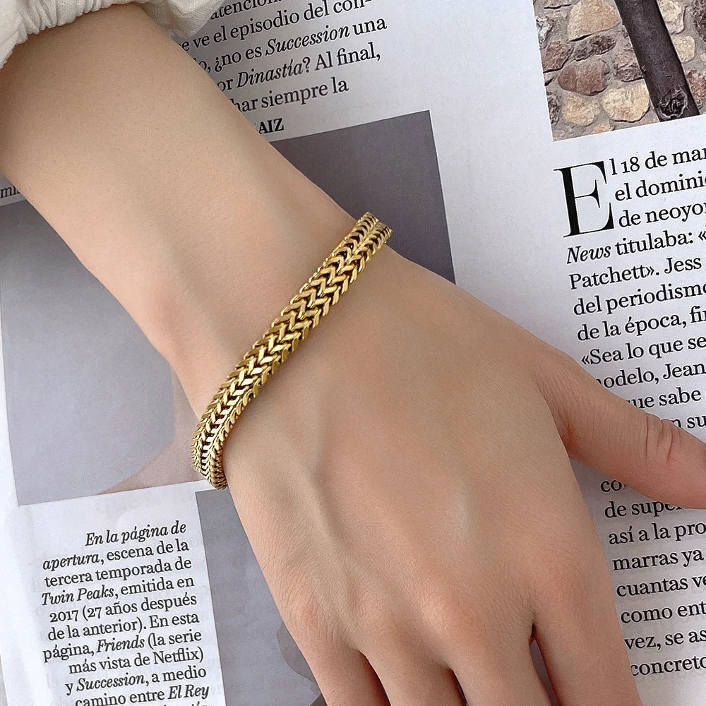 18K Gold Thick Hemp Flowers Titanium Steel Bracelet for men and women