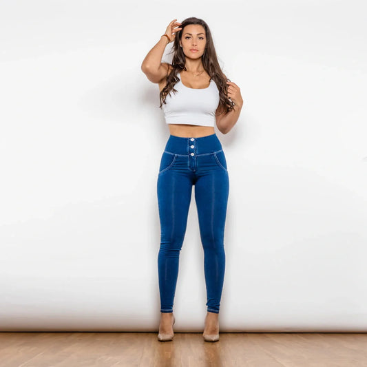 Shascullfites Melody High Waist Jeans in dark blue with butt lifting effect