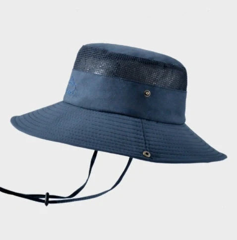 Breathable mesh bucket hat with wide brim for sun protection in various colours
