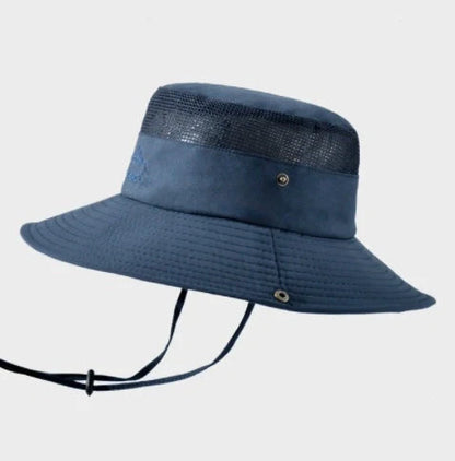 Breathable mesh bucket hat with wide brim for sun protection in various colours