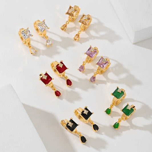 Copper-plated gold fashion earrings with water droplet design in various colours