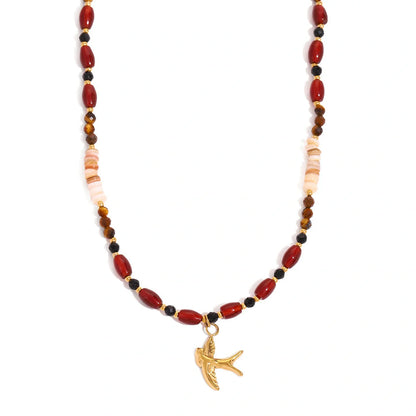 Elegant Tiger Eye Bead Necklace with Bird Pendant for women