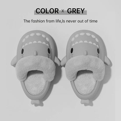 Cozy Shark Slippers with plush, fuzzy interior and thick, non-slip sole for comfortable, warm house shoes