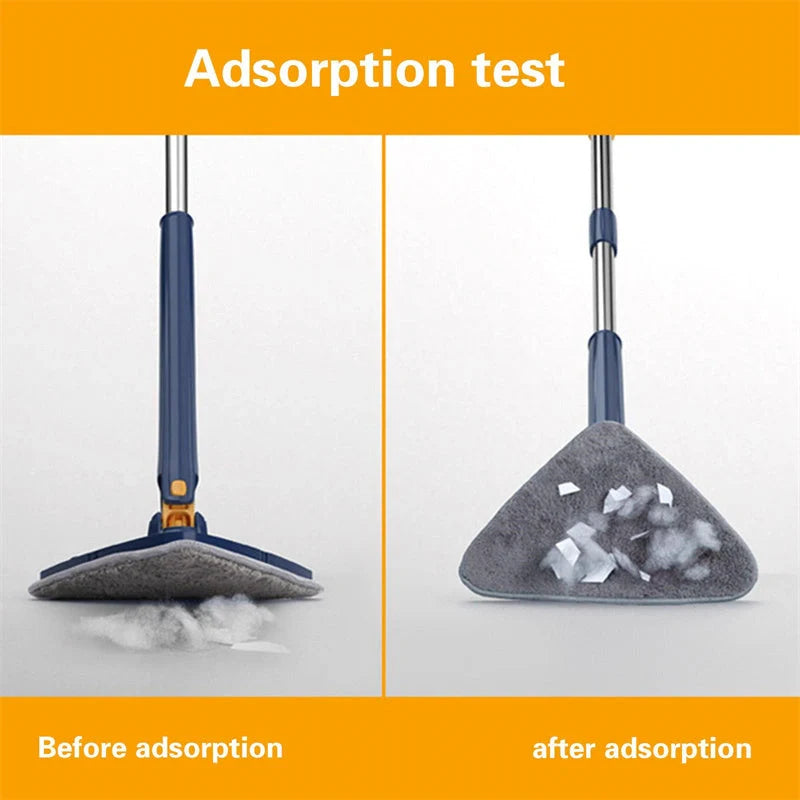 Extendable Triangle Mop with 360° rotatable head for deep cleaning in blue and white