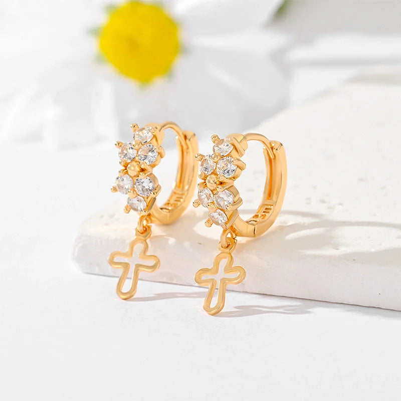 Gold-plated cross earrings in various colours for women