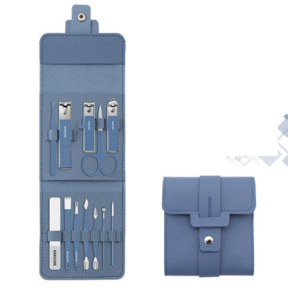 A 16-piece premium manicure and pedicure set with stainless steel tools and a stylish leather case