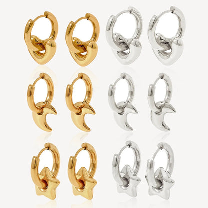 Elegant stainless steel earrings with a glossy finish, available in classic gold and silver tones.