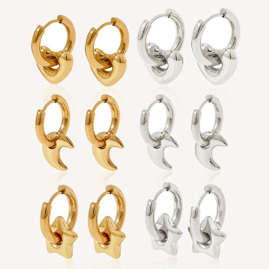 Elegant stainless steel earrings with a glossy finish, available in classic gold and silver tones.