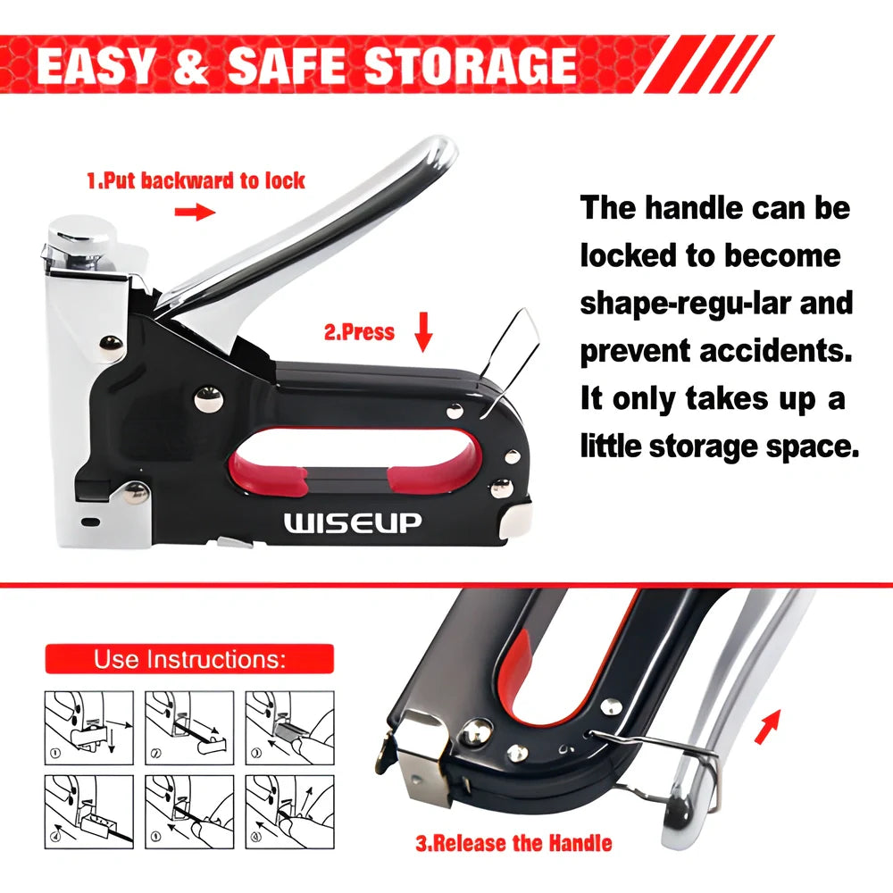 Heavy-duty 3-in-1 stapler gun with adjustable pressure, comfortable grip, and 600 staples for versatile DIY and home improvement projects