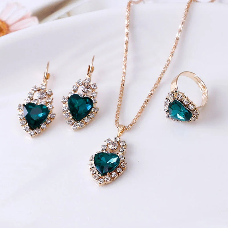 Elegant Water Drop Rhinestone Jewellery Set featuring necklace, earrings, and ring