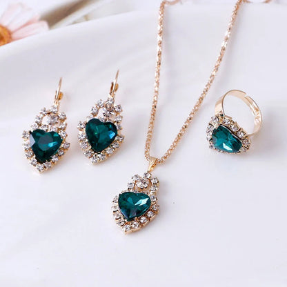 Elegant Water Drop Rhinestone Jewellery Set featuring necklace, earrings, and ring