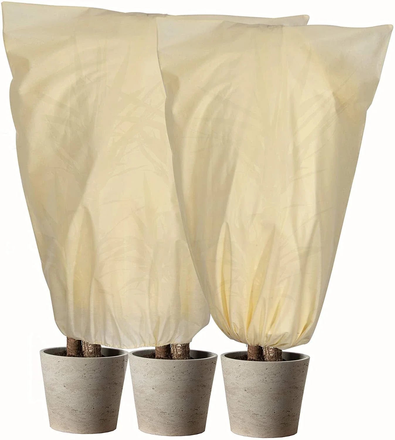 Non-woven plant protection cover in beige, designed to safeguard garden plants from frost, heavy rain, and pests during the British winter.